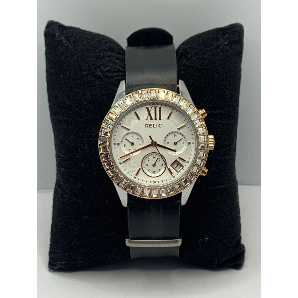 Relic ZR15803 Women's Black Leather Analog Dial Quartz Genuine Wrist Watch RU293